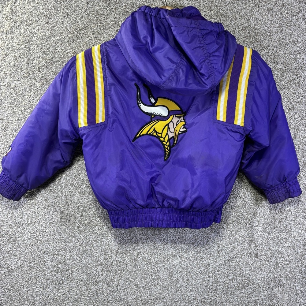 Vintage Minnesota Vikings Jacket Boys 7 Purple NFL Football Pro Tuff Hooded - Picture 7 of 8